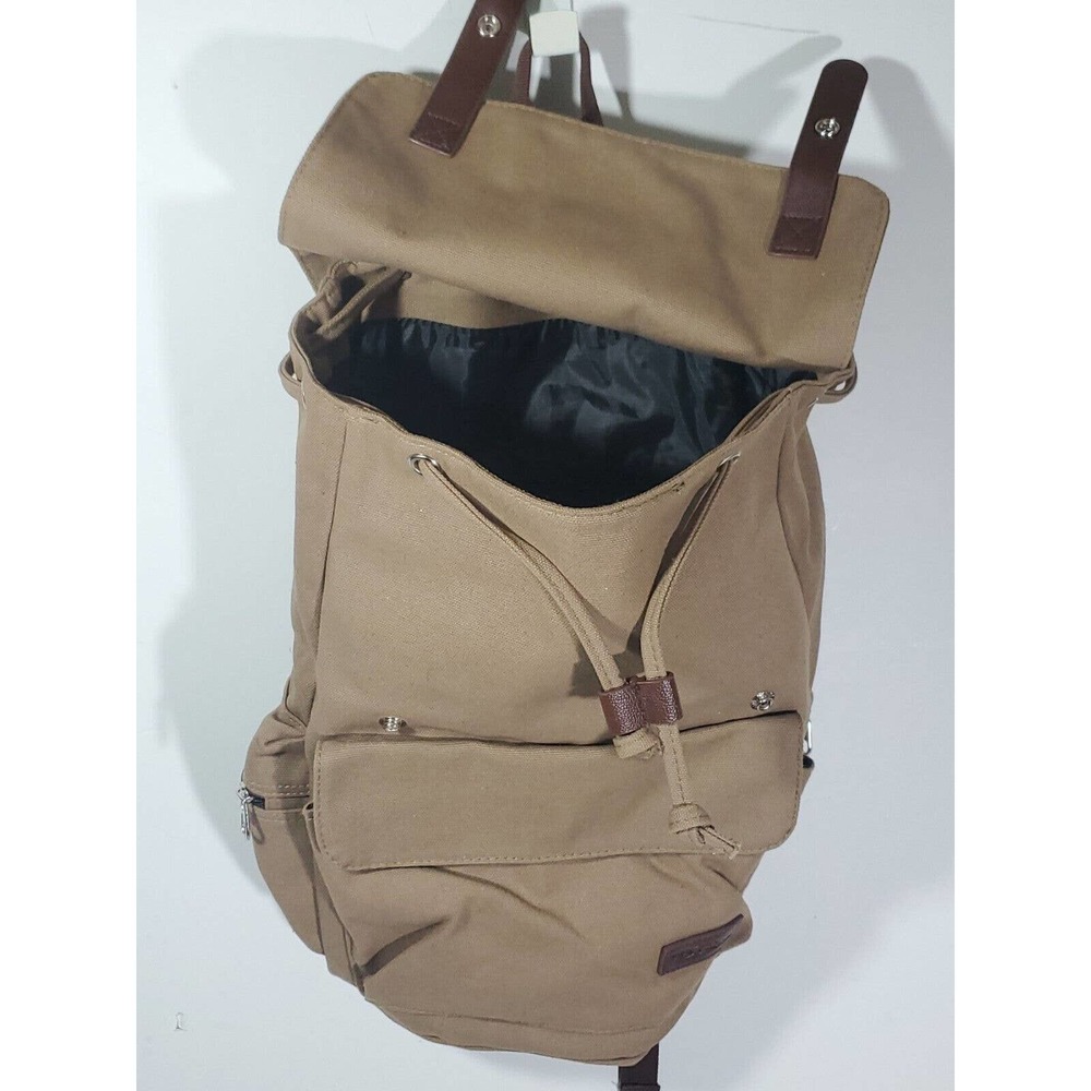 Bella Russo Canvas Backpack Rucksack Bookbag Brown Tan 16"x 18" Zip Snap Close - Picture 5 of 7